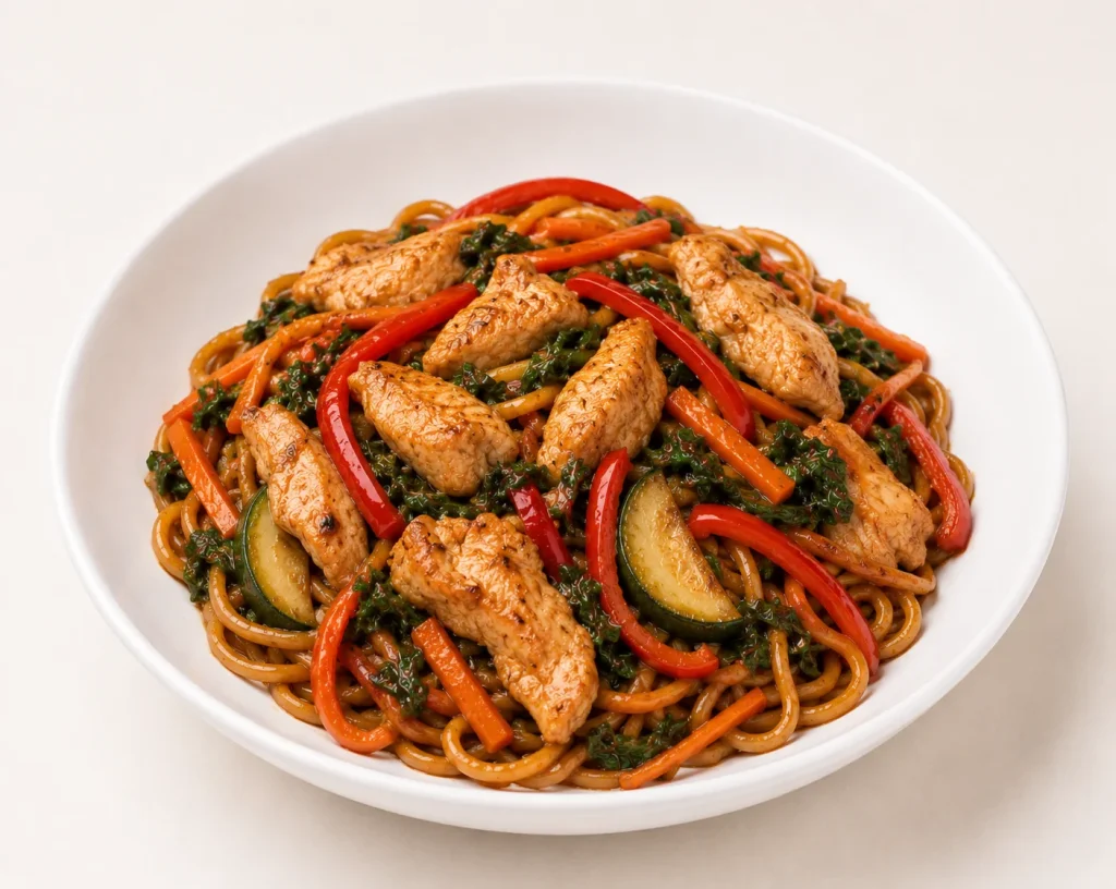 Nouilles sautées poulet légumes