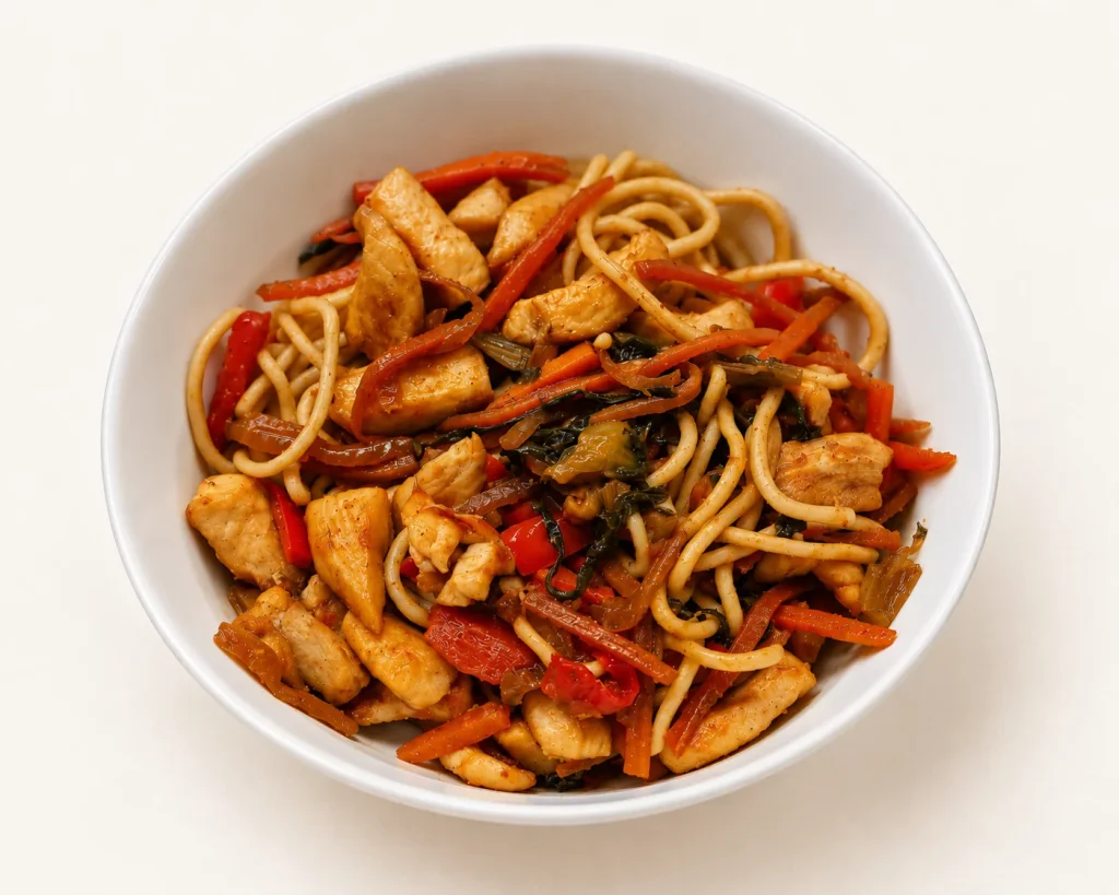 Nouilles sautées poulet légumes