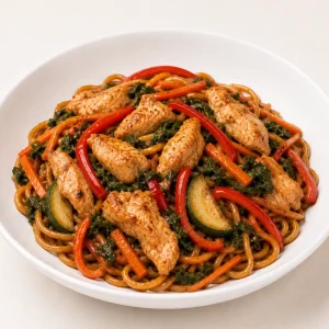 Nouilles sautées poulet légumes