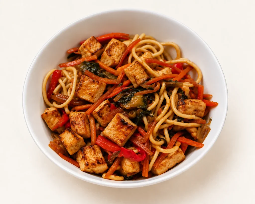 Nouilles sautees tofu croustillant